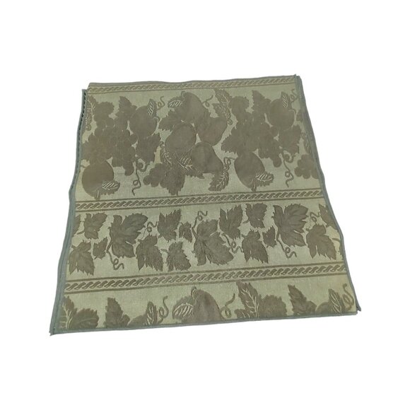 Vtg Green Cloth Napkins Jacquared Satin 16" Set Of 4 Pear Grape Ivy Fabric Olive - Picture 13 of 14